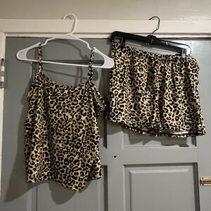 NEW Real Essentials Punk Leopard Pajama Set PJs Animal Print sz Medium